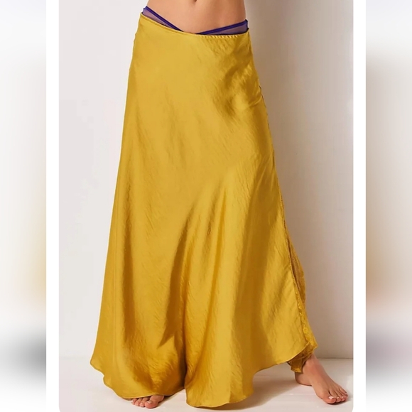 free people ♡ make you mine 1/2 half slip lace satin skirt bitter oil yellow - Picture 11 of 13
